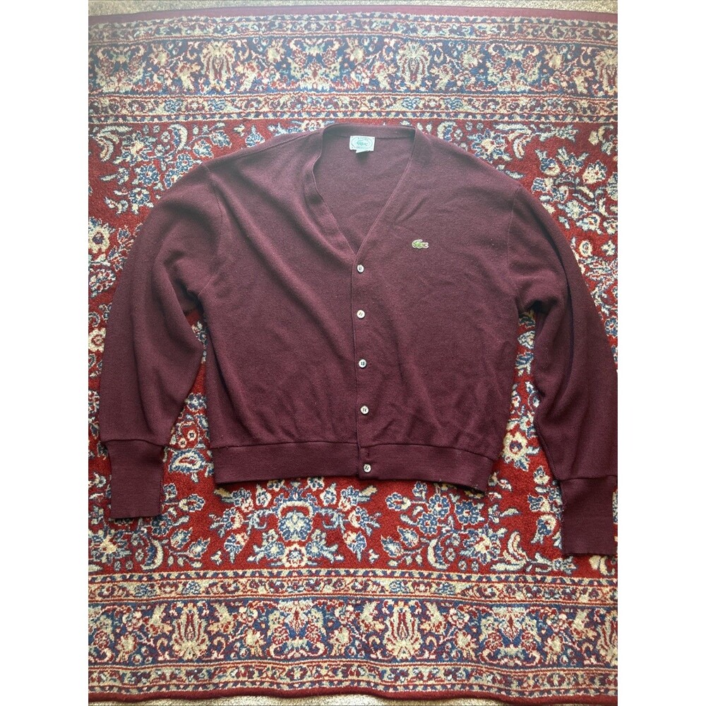 Vintage Izod Lacoste Cardigan Sweater Maroon Mens Size XL Orlon Acrylic 80s USA